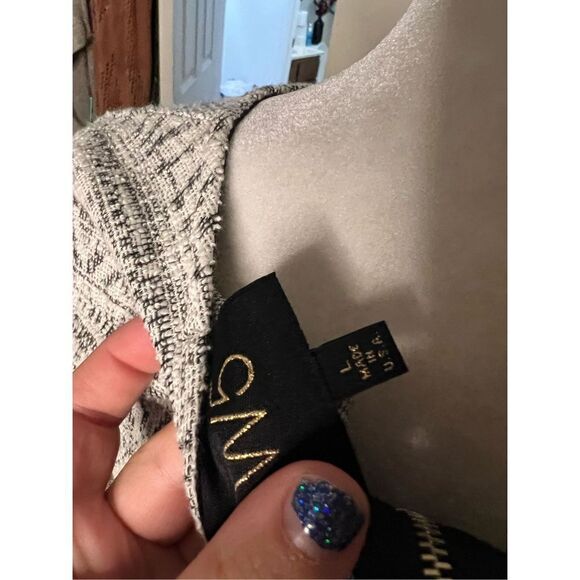 Anthropologie W5 3/4 sleeve fringe grey white top large - Picture 4 of 5